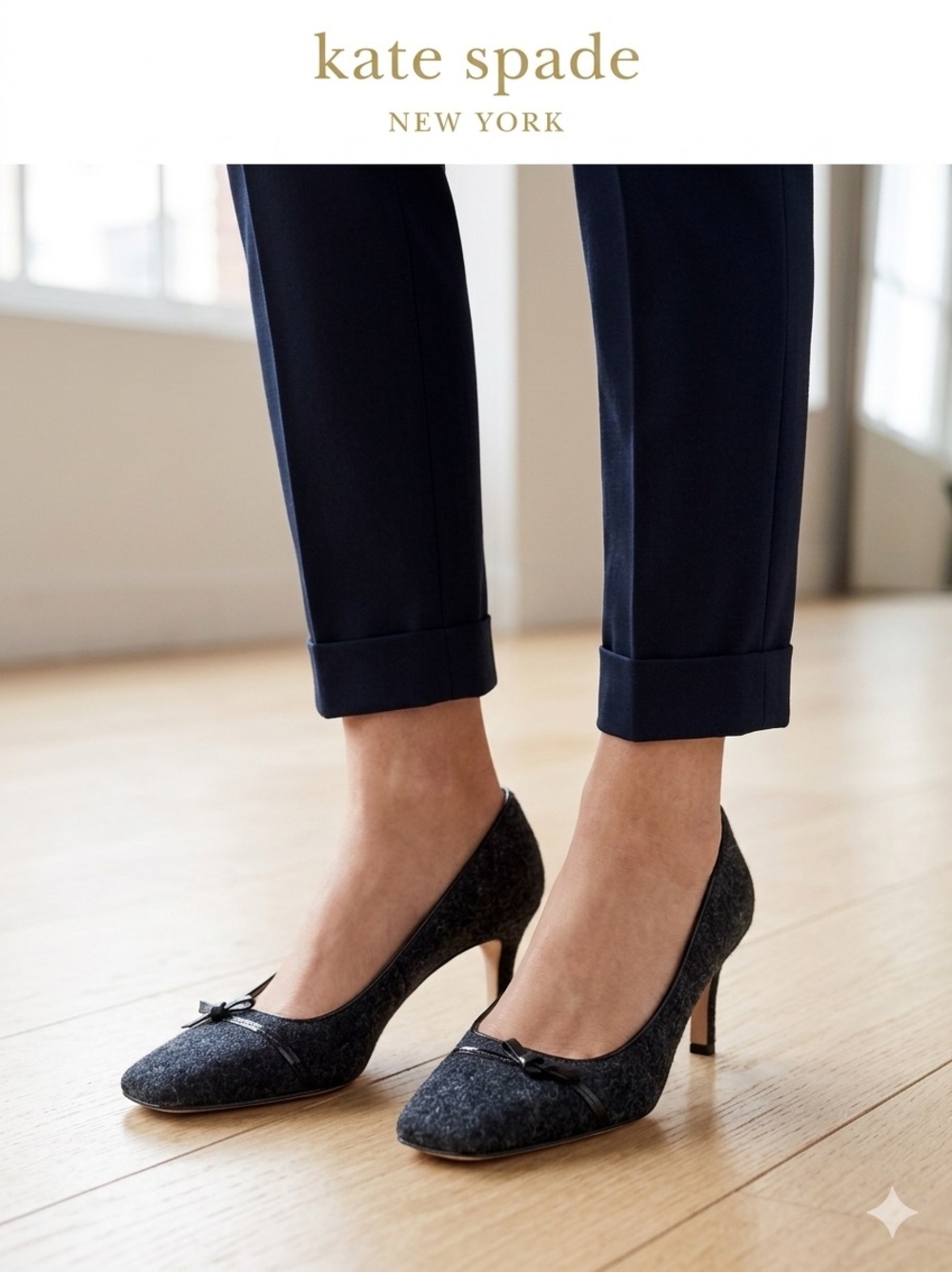 Vintage Kate Spade Gray Wool Square Toe Mid-Heel Pumps
